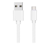 Cable USB-C pour Samsung A21S / A31 / A41 / A51 / A71/ A20E / A40 / A50 / A70 / A80 - Cable chargeur USB-C Nylon Tressé Argent Blanc 1 Mètre Phonillico®