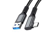Câble USB-C USB 3.2 Gen2 10Gbps, Charge 3A/60W, Angle droit 90°, Tressé, Optimisé pour VR et CarPlay, compatible avec Meta Quest 2 et compatible avec Oculus Quest 2 3 m