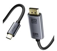 Câble USB-C vers DisplayPort 2.1 Bidirectionnel, 80 Gbps UHBR20 16K@60Hz 8K@120Hz 4K@240Hz VRR HDR Compatible Thunderbolt 5/4 avec MacBook Pro Mac mini RTX 5090 Moniteur Gaming OLED Tressé Nylon, 1M