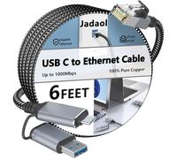 Câble USB C vers Ethernet de 1,8 m, sans pilote de type C vers RJ45, compatible Thunderbolt 3/4, Plug & Play, nylon tressé, LAN Gigabit 1 Gbit/s pour MacBook Pro/Air, iPhone 15 Pro/Max, Dell XPS,