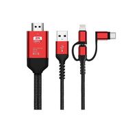 Câble USB-C vers HDMI 3 en 1, adaptateur HD 1080p pour téléphones Android et iOS, écran TV (rouge)