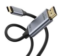 Câble USB C vers HDMI (4K@60 Hz), 2M Câble Type-C vers HDMI [Thunderbolt 3/4] Compatible pour iPhone 16/15 Pro Max, MacBook Pro/Air 2023, iPad Pro, iMac [Coque en Aluminium et câble en Nylon] (2m)