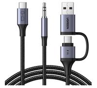 Câble USB C vers Jack 3,5mm Stéréo Auxiliaire Voiture 2 en 1 Adaptateur Aux 3,5 mm DAC PD 60W Charge Rapide, 1,5M