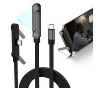 Câble USB C vers USB C de 240 W, charge rapide, câble de type C de 1,5 m avec support de téléphone intégré, cordon pliable en forme de T, câble de type C avec béquille coudée à 90° pour Samsung Galaxy