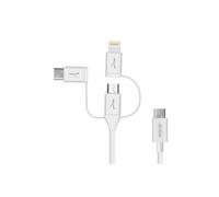 Câble USB-C 3-en-1 vers USB-C Micro-USB Lightning Écologique 1m Akashi Blanc