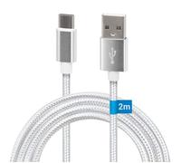 Waytex Câble USB C 3.1 vers USB pour Chargeur et Données, Longueur 2,00m, Fiche type C Mâle et type A Mâle, Gaine Nylon anti-rupture pour Iphone, Ipad, Samsung et tout appareil avec prise C, Blanc