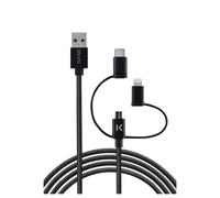 Câble USB charge/sync 3-en-1 vers micro-USB, Lightning® certifié MFi Apple & type C tressé métallisé (1M)