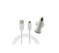 Cable USB + Chargeur Voiture Blanc pour Samsung Galaxy J5 2015 J500 - Cable Chargeur Universel Port Micro USB Data Chargeur Synchronisation Transfert