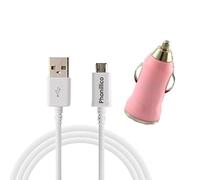 Cable USB + Chargeur Voiture Rose Compatible avec Huawei Y7 2019 / Y6 2019 / Y5 2019 / Y7 2018 / Y6 2018 / Y5 2018 / Y6 Pro 2017 / Y6 2017 / Y5 2017 - Cable 1 Metre Chargeur Voiture Phonillico®