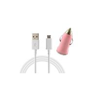 Cable USB + Chargeur Voiture Rose pour Samsung Galaxy A3 2015 A300 - Cable Chargeur Universel Port Micro USB Data Chargeur Synchronisation Transfert