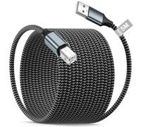 Câble USB Imprimante 5M, USB 2.0 Type B vers Type A Blindé Nylon Tressé, pour PC, Imprimante, Scanner, Fax, Compatible avec HP, Canon, Epson, Brother, Dell, Lexmark, Xerox, Samsung