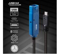 LINDY Câble USB USB 3.2 Gen1 USB-A femelle, USB-C® mâle 8.00 m noir/bleu 43381
