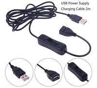 Câble USB mâle vers femelle, interrupteur ON/OFF, bascule, ligne électrique pour lampe LED, 2m, 1 pièce