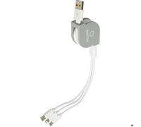 Câble USB rétractable 100cm - Lightning, Micro-USB et Type-C universel - gris - Watt and Co