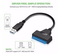 Câble USB SATA 3 vers USB 3.0 jusqu'à 6 Gbps, adaptateur pour disque dur externe SSD de 2.5 pouces à 22 broches