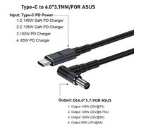 Câble Usb Type C Vers Dc,Alimentation Pour Ordinateur Portable,Ligne De Convertisseur,Fil De Charge Rapide Pour Hp,Dell,Bali,Pd,180 W,140 Cm,20V,7A.-6037.