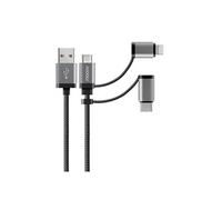 Câble USB Ultimate 3-en-1 MFI/USB-C/micro-USB renforcé 1 m - Noir