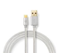 Câble USB | USB 2.0 | USB-A mâle | USB-C™ mâle | 15 W | 480 Mbps | Plaqué or | 2,00 m | Rond | Tressé / Nylon | Aluminium | Boîte avec fenêtre couverte