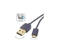 Câble USB USB 2.0 USB-A mâle, USB-Micro-B mâle 1.00 m noir connecteur utilisable des deux cotés, contacts dorés RF-4139064