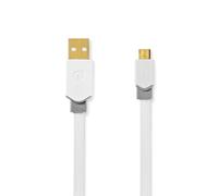 Câble USB | USB 2.0 | USB-A mâle | USB Micro-B mâle | 480 Mbps | Plaqué or | 1.00 m | Plat | PVC | Blanc | Boîte avec fenêtre