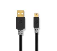 Câble USB | USB 2.0 | USB-A mâle | USB Mini-B 5 broches mâle | 480 Mbps | Plaqué or | 2,00 m | Rond | PVC | Anthracite | Boîte avec fenêtre