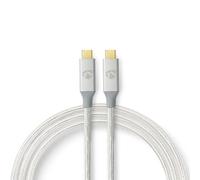 Câble USB | USB 3.2 Gen 2x2 | USB-C™ mâle | USB-C™ mâle | 100 W | 4K@60Hz | 20 Gbps | Plaqué or | 2,00 m | Rond | Tressé / Nylon | Argent | Boîte avec fenêtre couverte