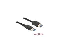 DeLock Câble USB 3.2 Gen1 85053 – USB-A mâle vers USB-A femelle 0.50 m noir contacts dorés