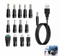Câble USB vers DC 13 en 1, Adaptateur Charge Universel USB A vers Fiches Interchangeables pour Routeur, Rasoir, Boîtier TV, Bandes LED, Hub Philips, Autres Appareils Électroniques, Charge Sécurisée