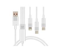 Câble USB vers Lightning + 2 USB-C 60W Charge Rapide Longueur 1.2m Blanc