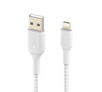 Câble USB vers Lightning MFi 18W Nylon Tressé 15cm Charge Synchro Belkin blanc