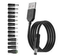 Câble USB vers Prise DC, câble de Charge Universel USB A vers Prise Creuse 13 en 1, câble d'alimentation avec 13 connecteurs pour Philips Hue Hub, caméras, Bandes LED, routeur, TV Box (1,5M Noir)