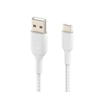 Câble USB vers USB-C MFi 18W Nylon Tressé 1m Charge et Synchro Belkin blanc