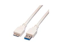 Câble VALUE USB 3.2 Gen 1 (3.1 Gen 1) A Mâle vers Micro-USB B Mâle 0.8m, Débit 5 Gbit/s, Blanc, Réf: 11.99.8873