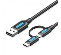 Câble Vention USB 2.0 Mâle vers MicroUSB+USB-C Mâle - 3A - 60W - 480Mbps - 1m - Couleur Noir