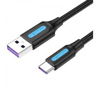 Câble Vention USB 2.0 Mâle vers USB-C Mâle - 5A - 100W - 480Mbps - 1m - Couleur Noir