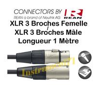 Câble XLR 3 BROCHES MALE FEMELLE Marque REAN by Neutrik Long 1 Métres