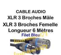 Câble XLR Mâle vers XLR Femelle 3 Broches Fiche avec Repérage Bleu Long 6 Métre