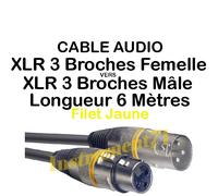 Câble XLR Mâle vers XLR Femelle 3 Broches Fiche avec Repérage Jaune Long 6 Métre