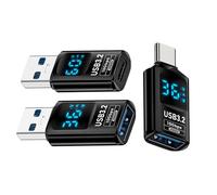 Cablecc 3 pcs/lot 10Gbps USB-C Monitoring Display Smart LED Display Type-C USB-C vers USB3.2 Type-A Adaptateur Données Courant Tension Testeur de Charge Rapide Détecteur