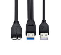 cablecc Câble de données double connecteur USB 3.0 type A mâle vers micro USB 3.0 mâle compatible avec lecteur de disque, SSD, caméra MP4 (60 cm)