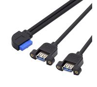 cablecc Câble d'extension de carte mère 5 Gbps 19/20 broches vers USB 3.0 double ports femelle à vis coudé à 90 degrés