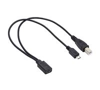 cablecc Câble d'extension de charge 32 AWG femelle USB-C vers USB 2.0 de type B et micro USB mâle Noir