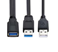 Cablecc Câble d'extension USB 3.0 femelle vers double USB mâle, câble d'extension en Y supplémentaire pour disque dur mobile de 2,5" Noir