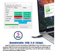 Cablecc Câble USB 3.0 type A vers double type A - Alimentation supplémentaire - Deux A mâle vers USB mâle pour disque dur externe Super vitesse 5 Gbit/s