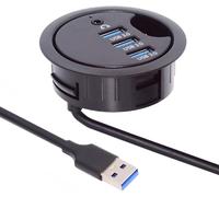 Cablecc Hub USB 3.0 à 3 ports - Répartiteur USB de 60 mm - Station d'accueil pour casque et micro - Interface audio pour PC de bureau (USB 3.0 et port audio 3,5 mm)