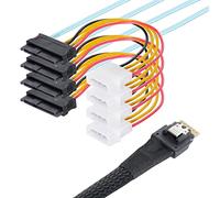 Cablecc Slimline SAS 4.0 SFF-8654 4i 38 broches hôte vers 4 SAS 29 broches SFF-8654 Câble de sortie de disque dur cible 1 m