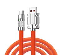 cablecc Type A USB-A to USB-C Liquid Silicone Ultra Soft 120W Power USB2.0 Data Orange Cable Fast Charge for Laptop Tablet Phone 200CM