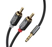 Cablecreation 5 Feet RCA Audio Cable 3.5mm Male to 2-Male RCA Cable, Y Splitter Design Stereo Audio RCA Male Cable, 1.5 Meter, Black
