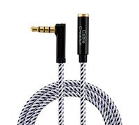 CableCreation Câble d'extension de casque de 3 m, 4 broches TRRS 3,5 mm - Câble d'extension audio mâle vers femelle - Câble d'extension auxiliaire à angle droit 90° - Compatible avec microphone - Noir