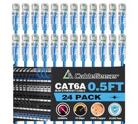 CableGeeker Lot de 24 câbles de raccordement Ethernet Cat6a fins de 0,2 m - Prise en charge de 10 G, câble de raccordement RJ45 Cat 6 sans accroc pour panneau de brassage vers commutateur, câble